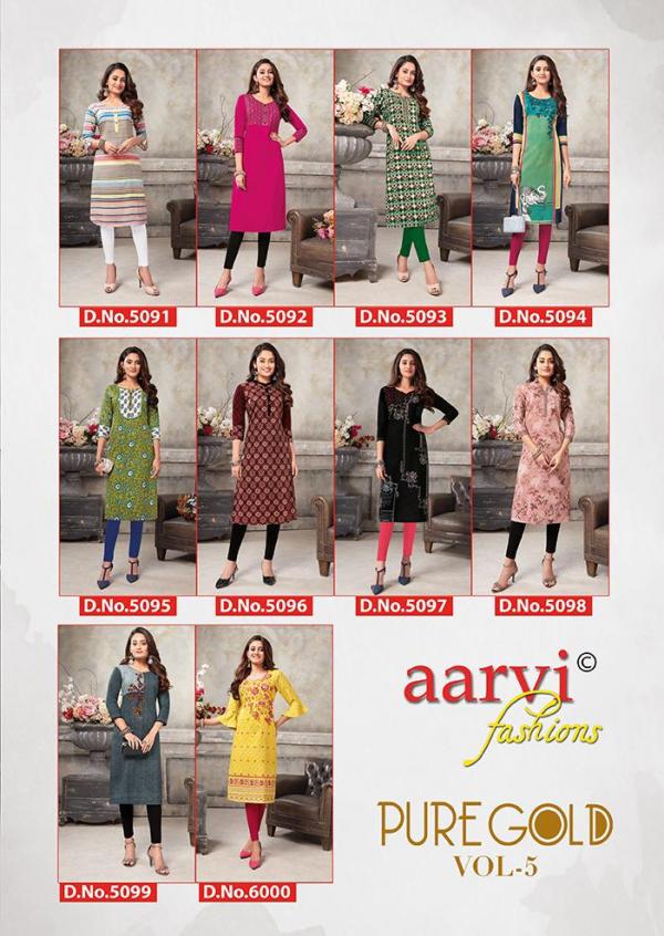 Aarvi Pure Gold Vol 5 Fancy Rayon Printed Kurti 